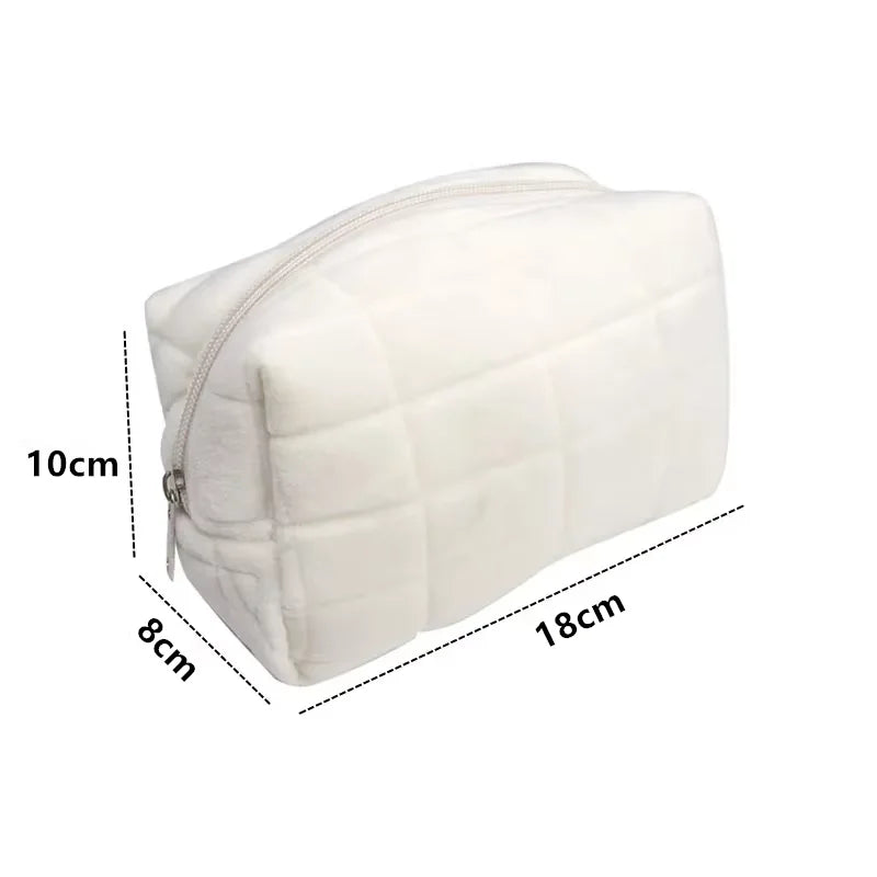 Solid Fur Cosmetic Storage Bag Large Women Zipper Makeup Organizer Handbag Stationery Pencil Case Travel Make Up Toiletry Punch