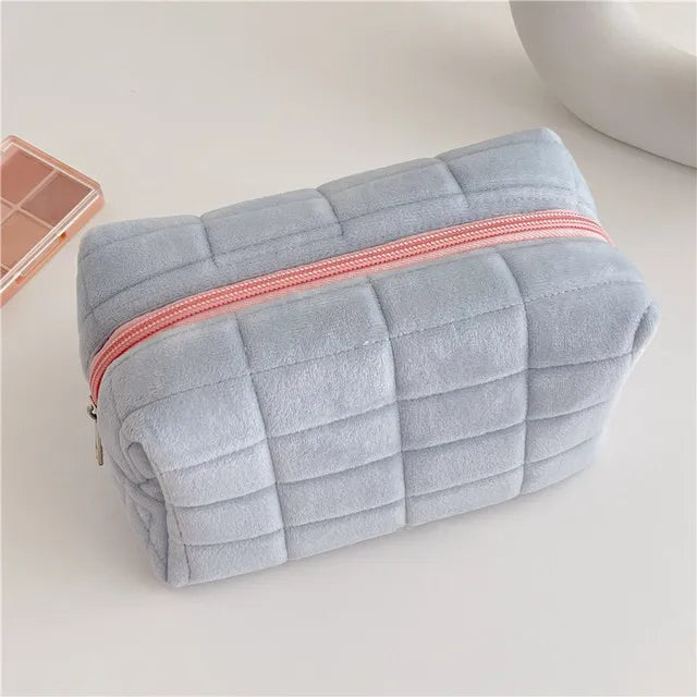 Solid Fur Cosmetic Storage Bag Large Women Zipper Makeup Organizer Handbag Stationery Pencil Case Travel Make Up Toiletry Punch