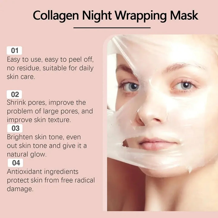 Collagen Overnight Wrapping Peel Off Facial Mask, Korean Collagen Night Wrapping Mask Deeply Hydrates Night Care Mask Cream 75ml