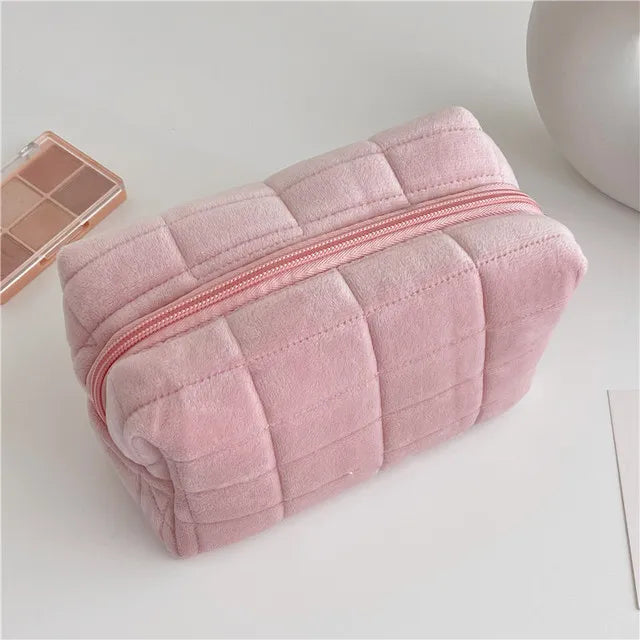 Solid Fur Cosmetic Storage Bag Large Women Zipper Makeup Organizer Handbag Stationery Pencil Case Travel Make Up Toiletry Punch
